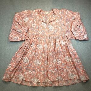 House of Sundar Maya Mini Dress Womens Primrose Soft Coral Size S Cotton Boho